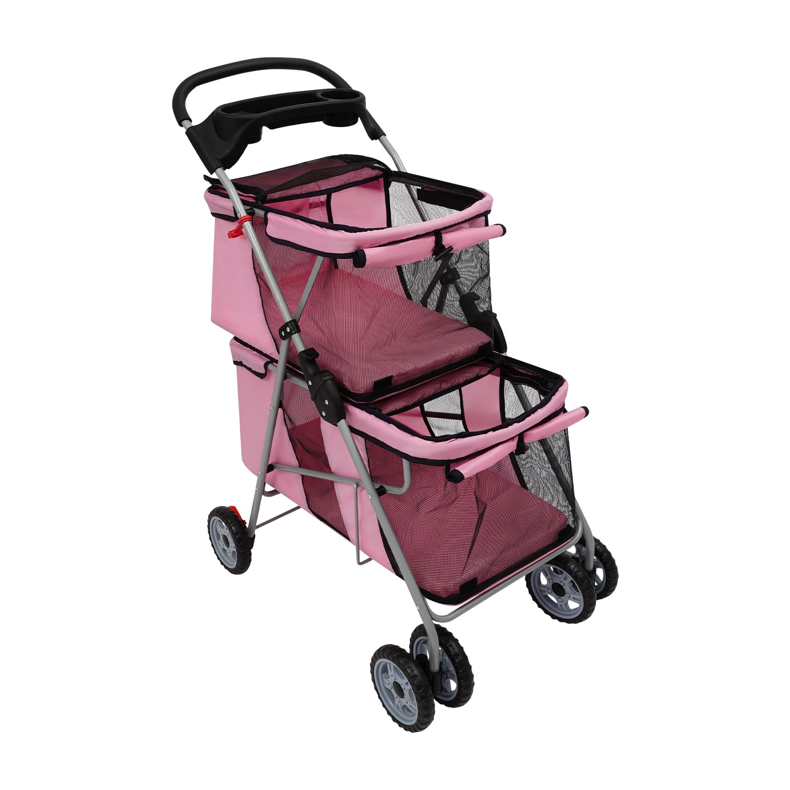 Passeggino per animali domestici, pieghevole, a doppio piano, per cani e gatti di piccola e media taglia, per esterni, parchi, passeggiate 55 x 69 x 101 cm