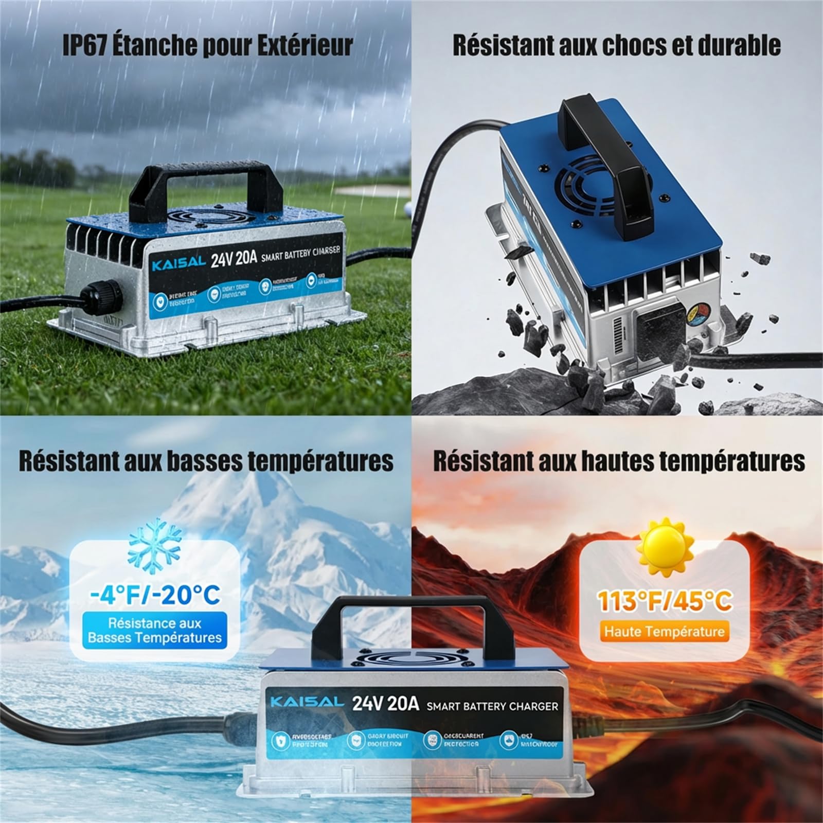 KAISAL 24V 20A Chargeur de Batterie pour Chariot élévateur, 24V Chargeur de Batterie avec Prise Anderson, Chargeur de Maintien Automatique pour Batteries au Plomb 24 V