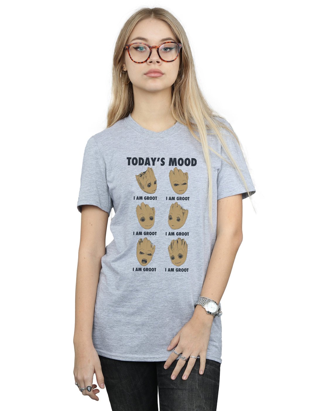 Marvel Women's Guardians of The Galaxy Groot Today's Mood Boyfriend Fit T-Shirt Sport Grey XXX-Large