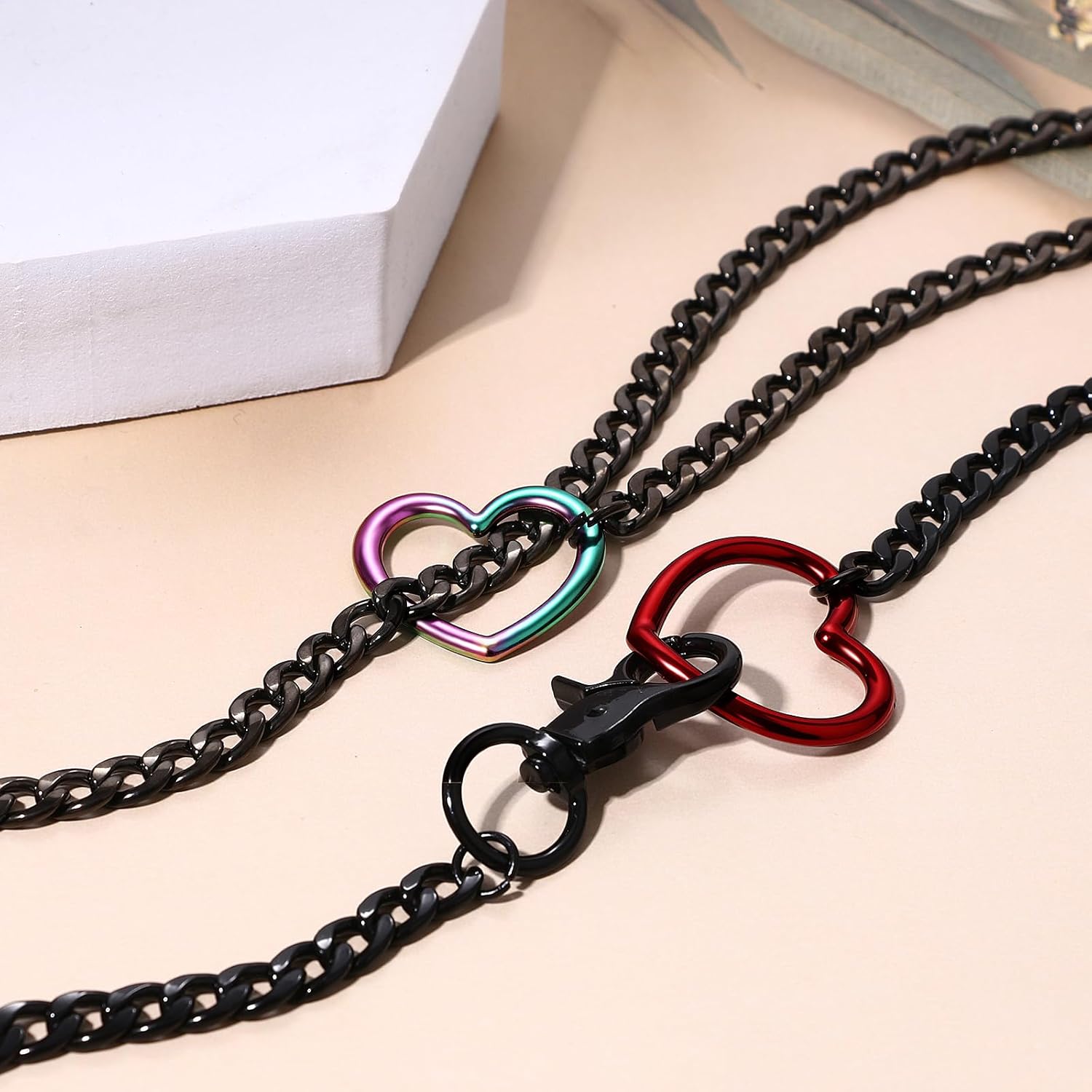 OIDEA Women's Slip Chain Necklace: 2 Pcs Black Red Heart O-Ring Lariat Y-Necklace Punk Gothic Chunky Cuban Choker - Image 5