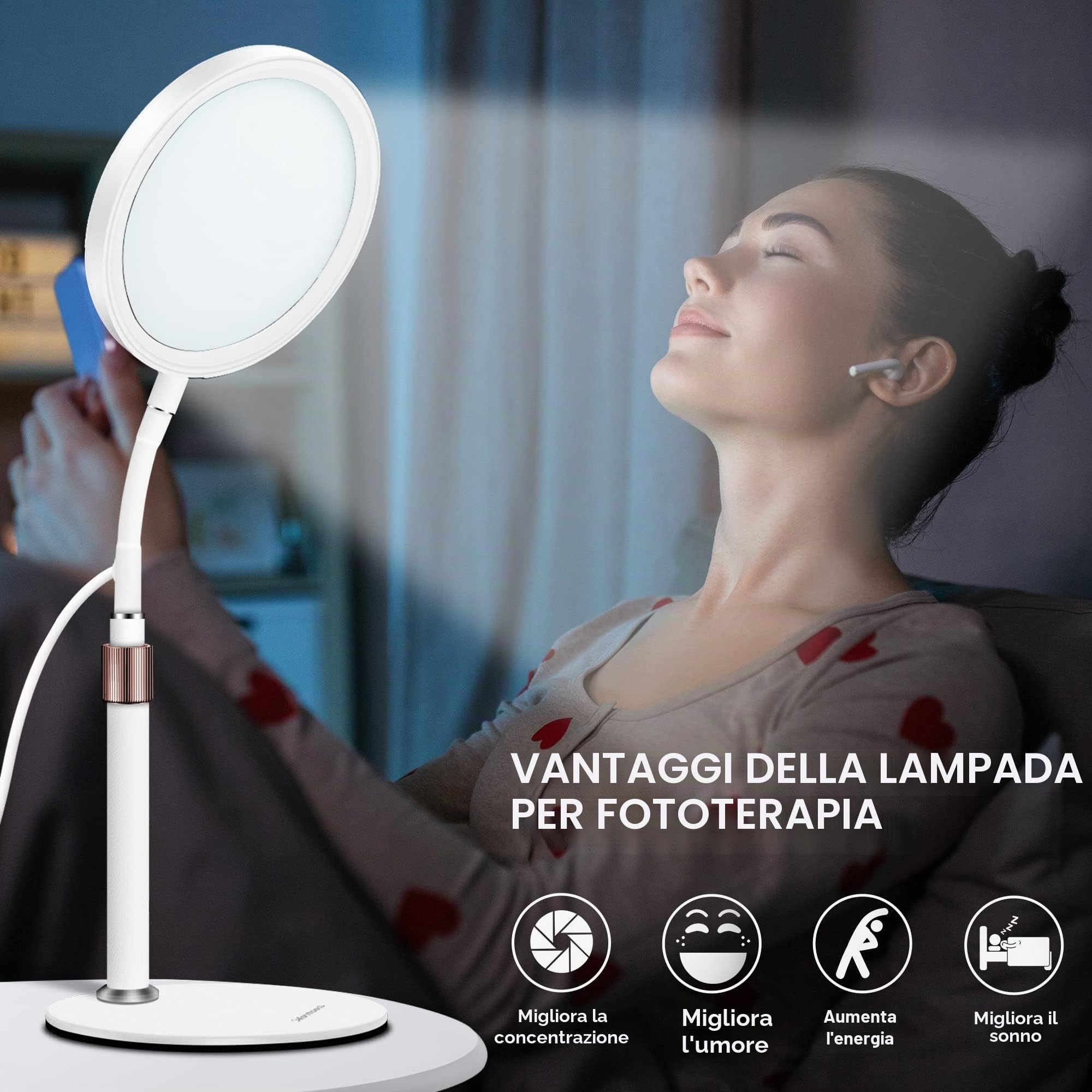 Sad Lampada, Lampada 10000 Luxcon 3 Temperature di Colore 3 Timer 9 Livelli di Luminosità, daylight Lampada per Lettura, Ufficio (Bianca)