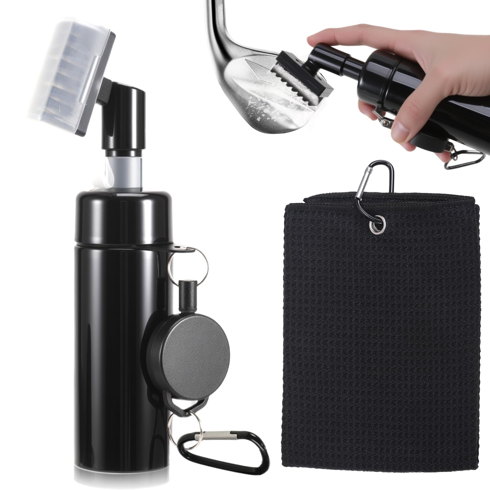 DHFUCNKO Golf Club Cleaner Brush, Golf Groove Cleaner with Towels & Retractable Keychain, Professional Golf Ball Cleaner for G olf Ball Club Wet Scrub
