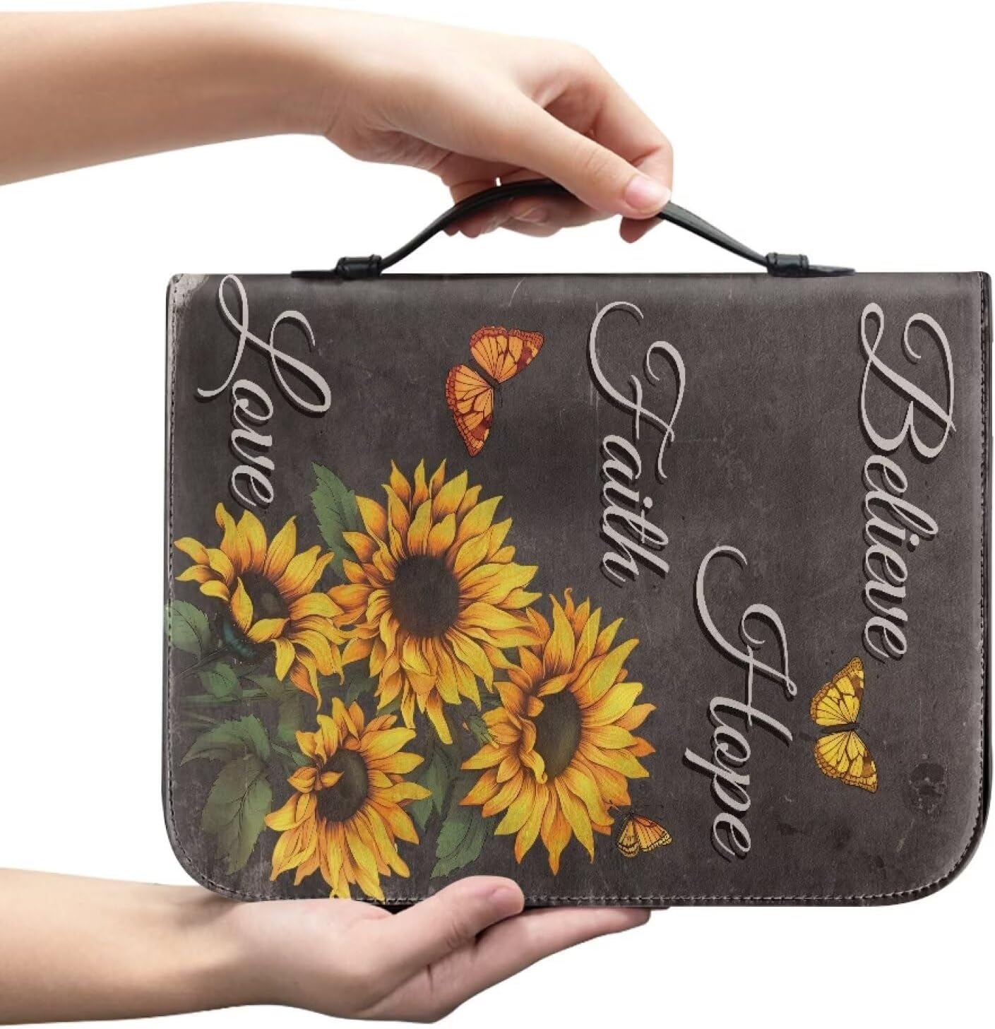 Bible Cover Bag for Women Girls PU Leather Bible Handbag with Handle Portable Tote Bag for Bible Study Supplies