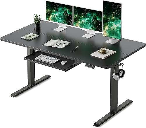 Miniatura 19 de FEZIBO Escritorio de pie con bandeja para teclado, altura ajustable de 40 x 24 pulgadas, con ajustes preestablecidos de memoria para oficina en