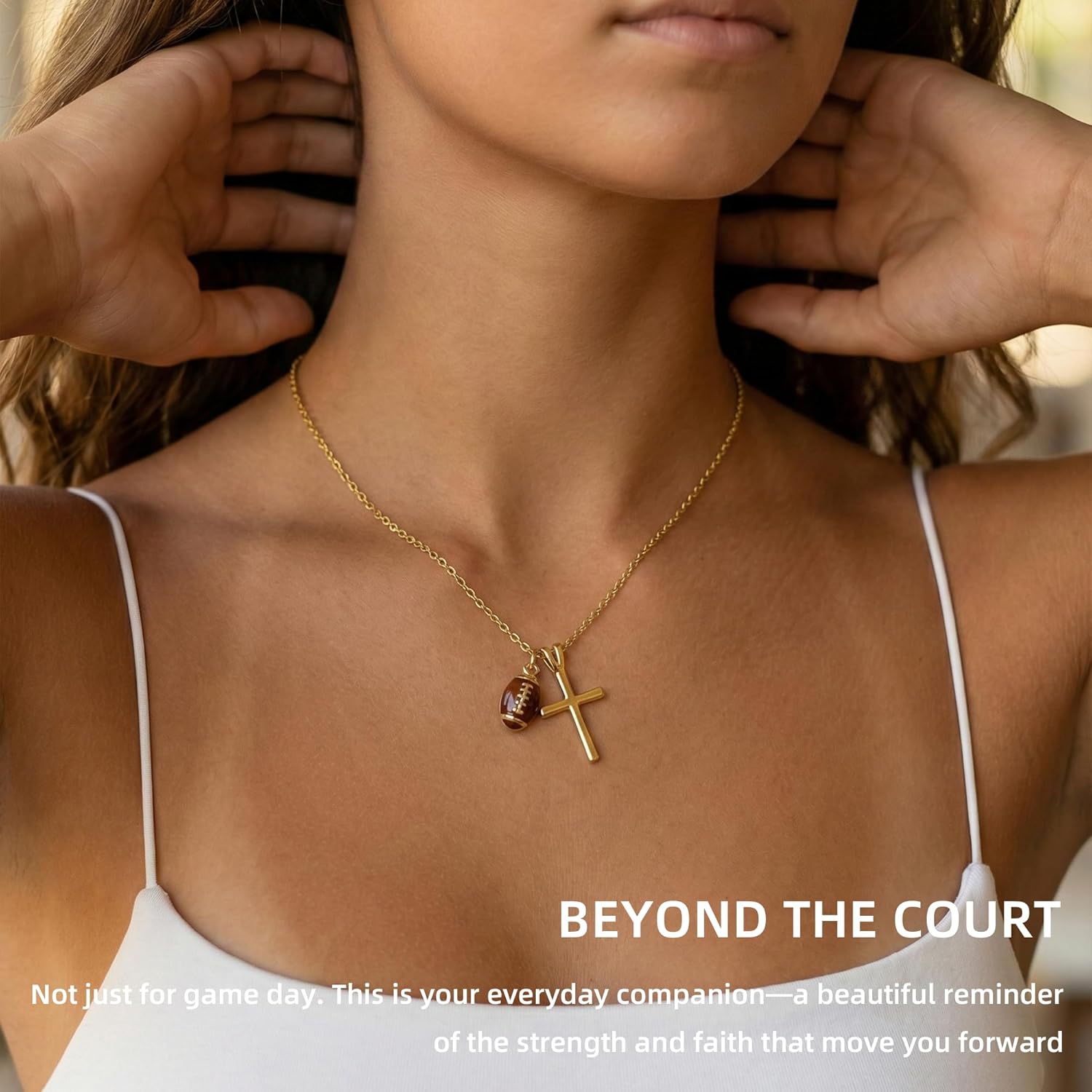 Softball/Volleyball/Basketball/Soccer Necklace for Teen Girls Women, Gold Cross Sports Jewelry Gifts, Tennis Football Stuff Accessories for Team Player Coach Mom, Christian Valentines Birthday - Image 3