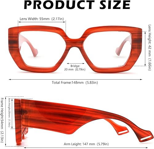 Miniatura 10 de Hycredi Gafas de luz azul de marco grueso para mujeres y hombres, anteojos cuadrados de gran tamaño para juegos de computadora con lente transparente