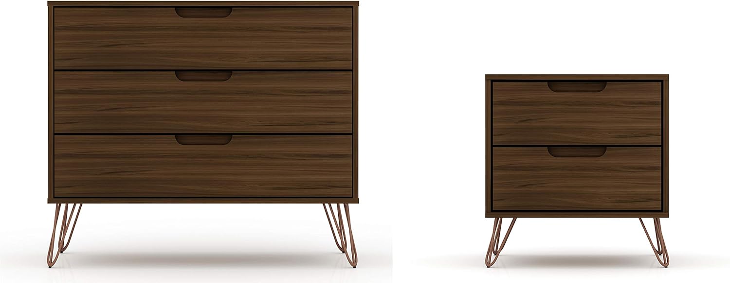 Manhattan Comfort Rockefeller 3 Drawer Dresser and Nightstand Set with Anti-Tip Kit | Bedroom Storage, Closet, Nursery, Living Room, Entryway | TV Stand for 32" Screens, Set of 2, Brown