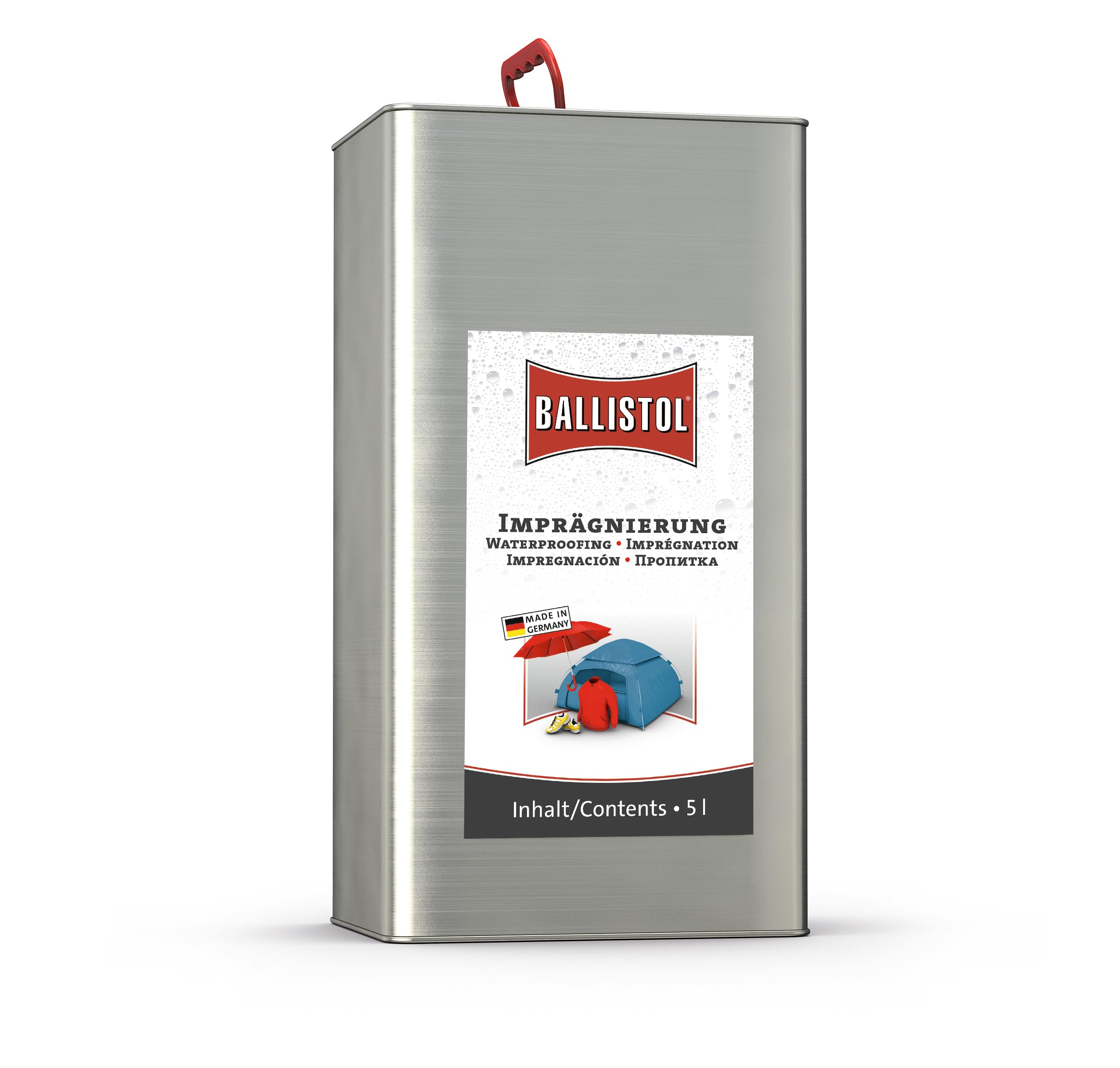 BALLISTOL 25020 Imprägnier-Spray Pluvonin, Textilien, 5 l Kanister | Imprägnierspray, Universal-Imprägnierung, Textilien und Wildleder, Nässeschutz, für Textil und Leder, wasserabweisend