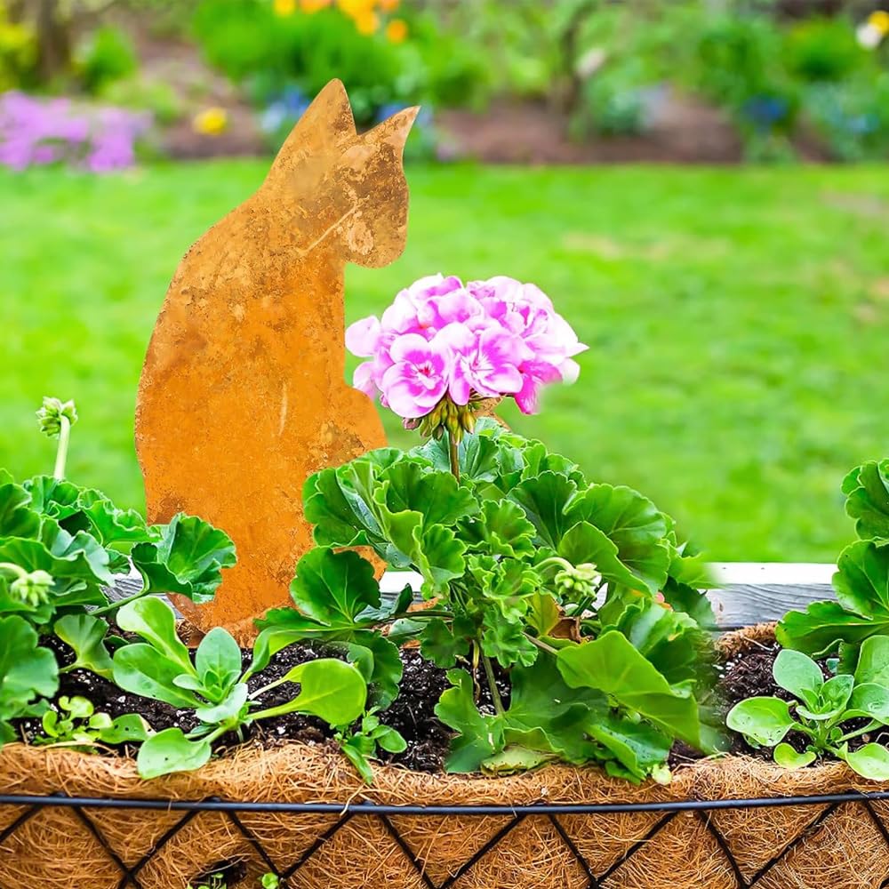 Decorazione da Giardino per Gatti Decorazione da Giardino con palo in Metallo ruggine Decorazione da Giardino Gatto arrugginito Ornamenti da Esterno Artigianato in Ferro