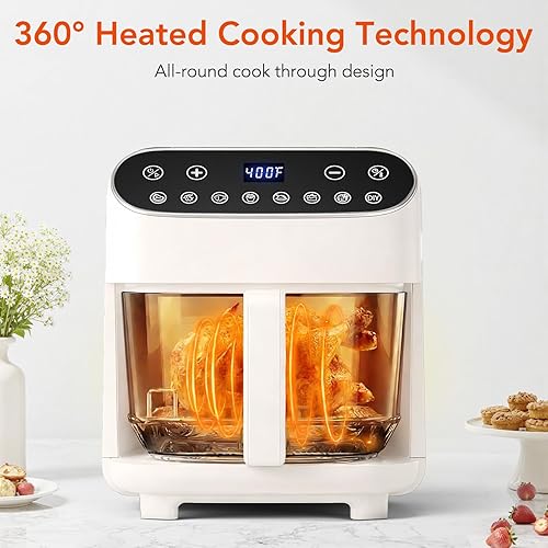 Miniatura 3 de WAA Freidora de aire de vidrio de borosilicato alto 8 en 1, asar, recalentar, deshidratar, papas fritas, sin PFSA, sin recubrimiento y no tóxico,