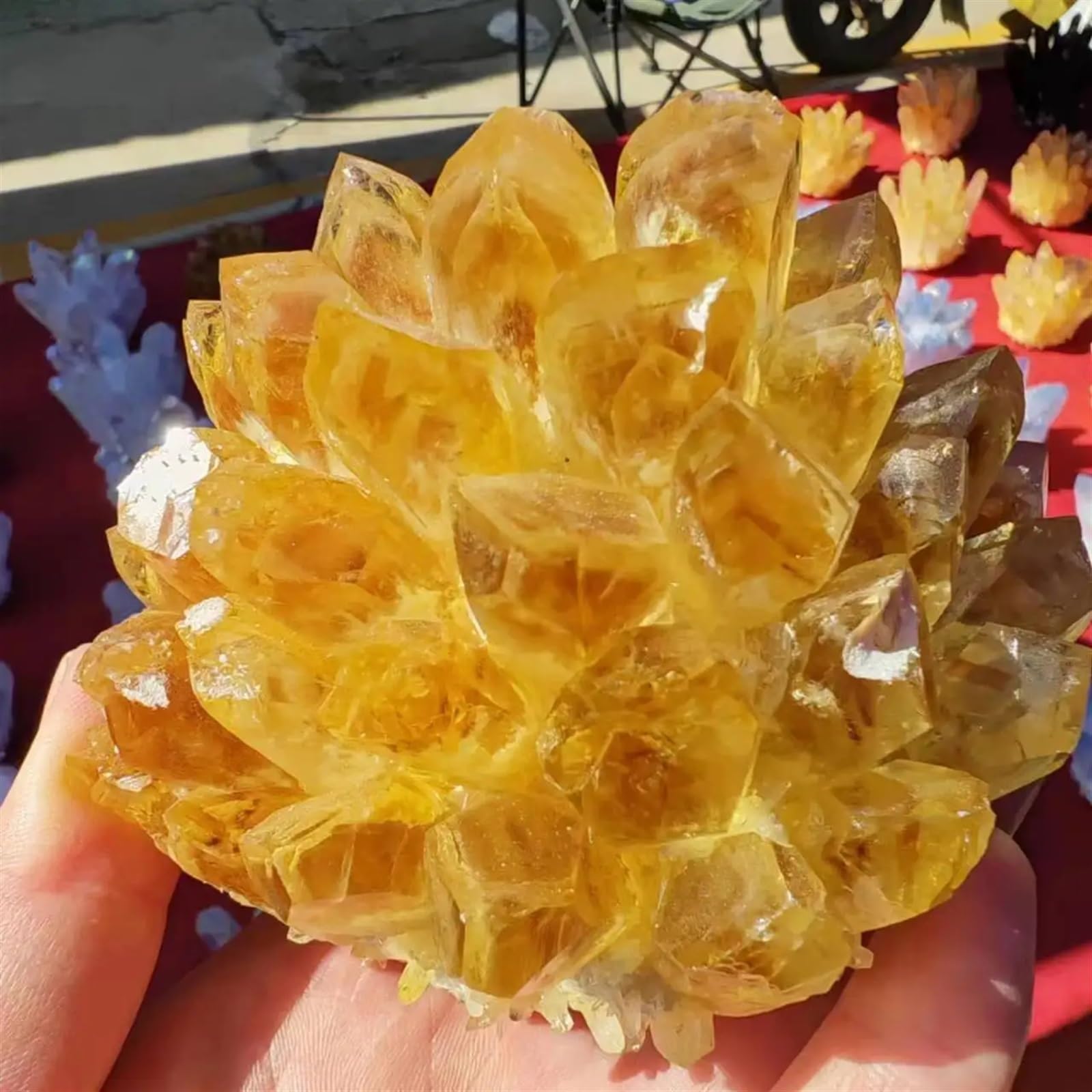 KJEBVHIRS Stone Yellow Phantom Quartz Crystal Cluster Home Office Decor(410-500g)