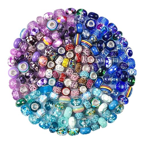 Aipridy Assortment European Large Hole Beads Spacer Beads Rhinestone Craft Beads for DIY Charms Bracelet Jewelry Making (Purple-Lake Blue-Blue) - Purple-Lake Blue-Blue