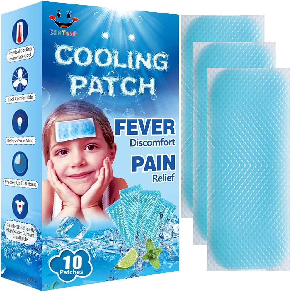 10 Sheets EasYeah Kid Fever Patches for Kids Fever Discomfort, Instant Cooling Patch, Pack of 10, Blue