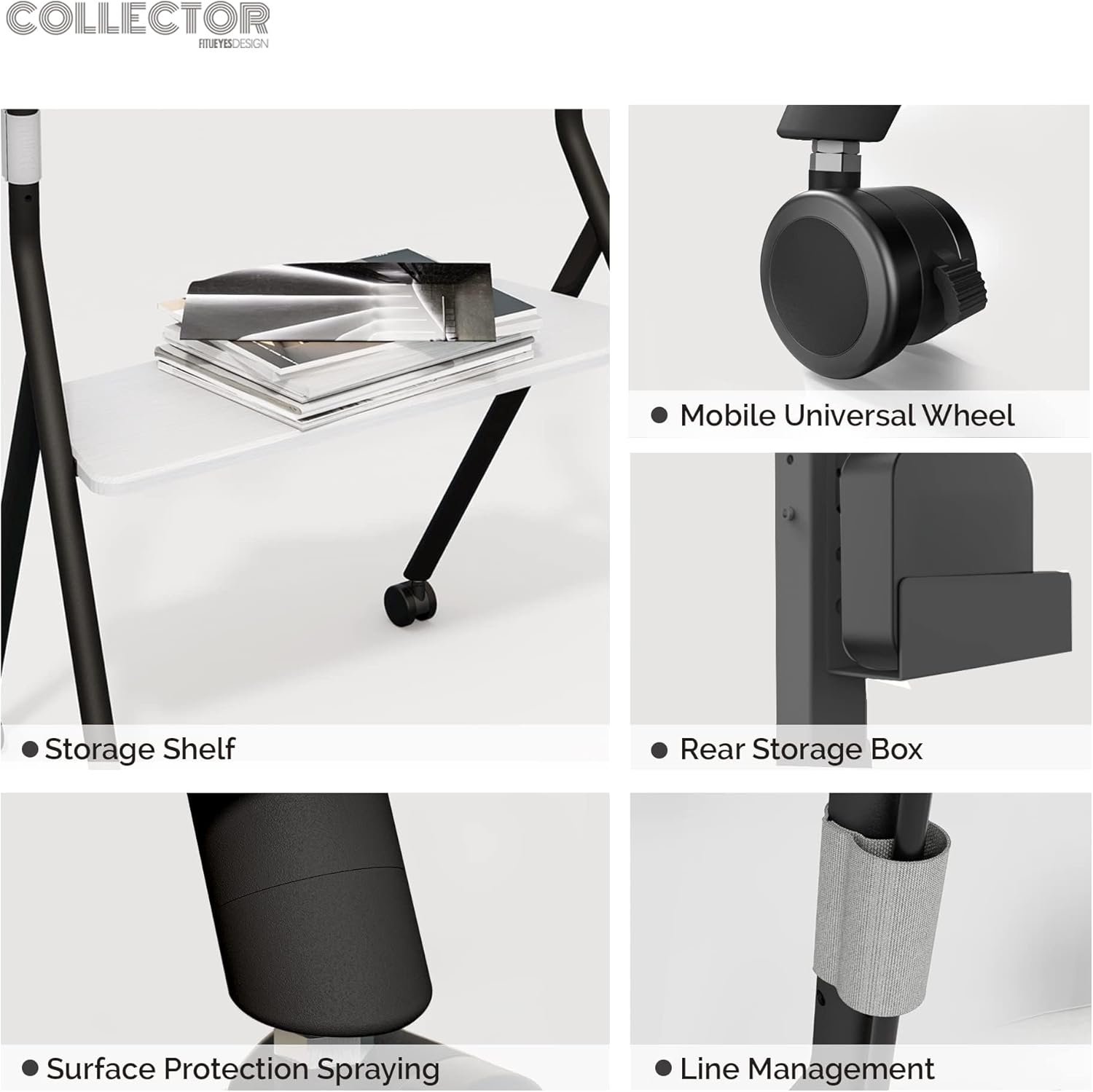 FITUEYES Design Mobile TV Stand for 55 60 65 75 78 Inch TV, Rolling TV Cart Floor Stand with Mount for Living Room Office Hotel, Modern Corner TV Stand with Wooden Storage Shelves, Collector Series