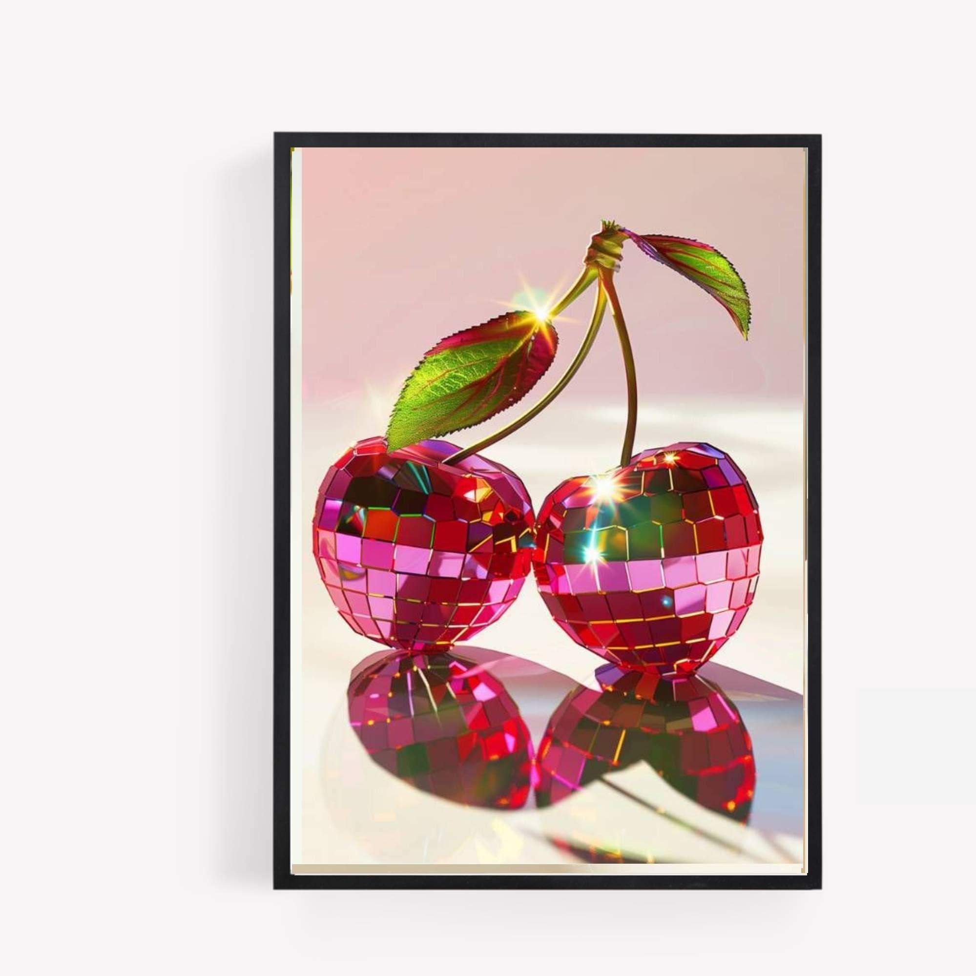 disco mirror ball cherry cherries fruit A4 UNFRAMED PRINT PICTURE aesthetic preppy kitchen wall art Home decor Decorating gift