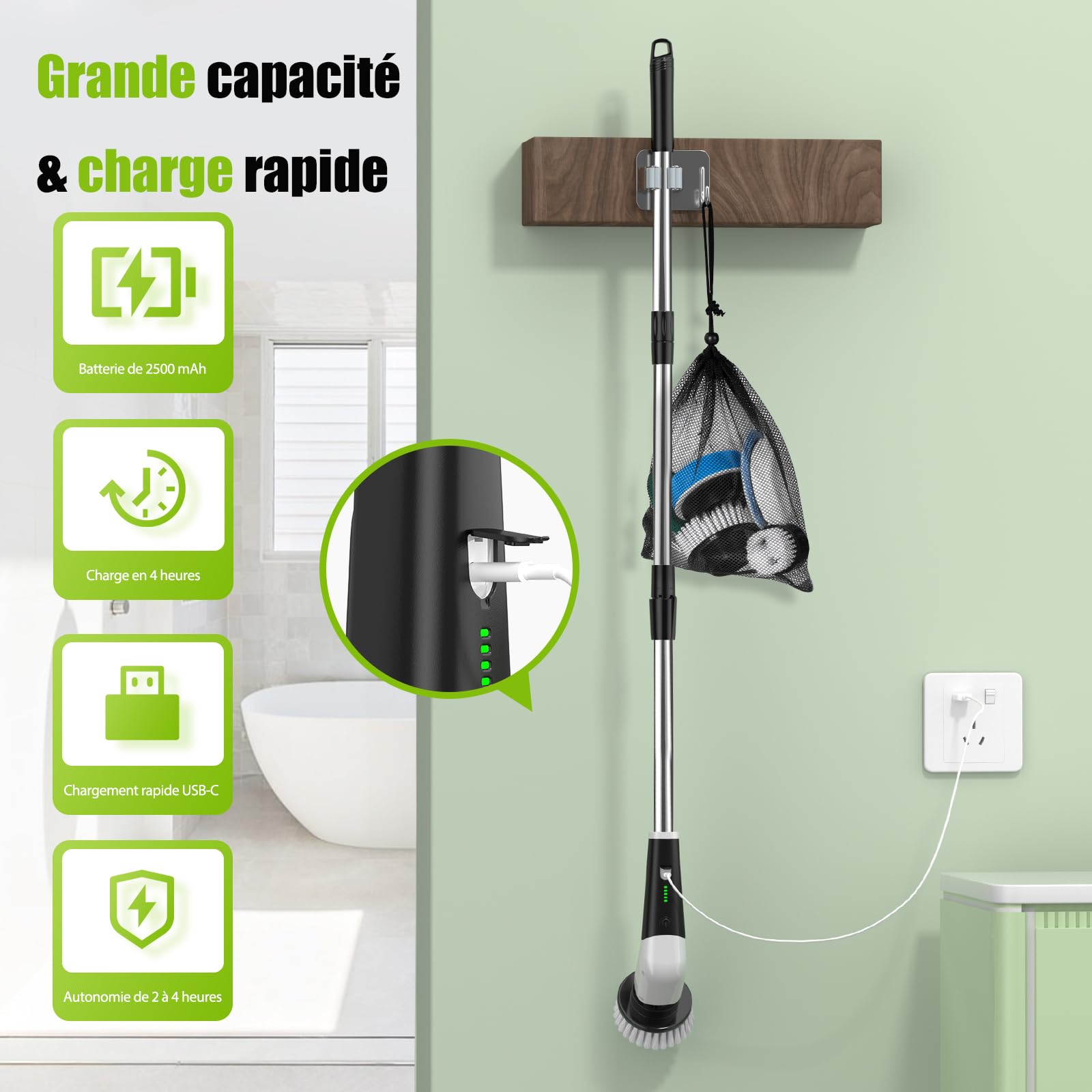 YKYI Brosse Électrique Nettoyage Rotative, 8 Têtes, IPX7, sans Fil