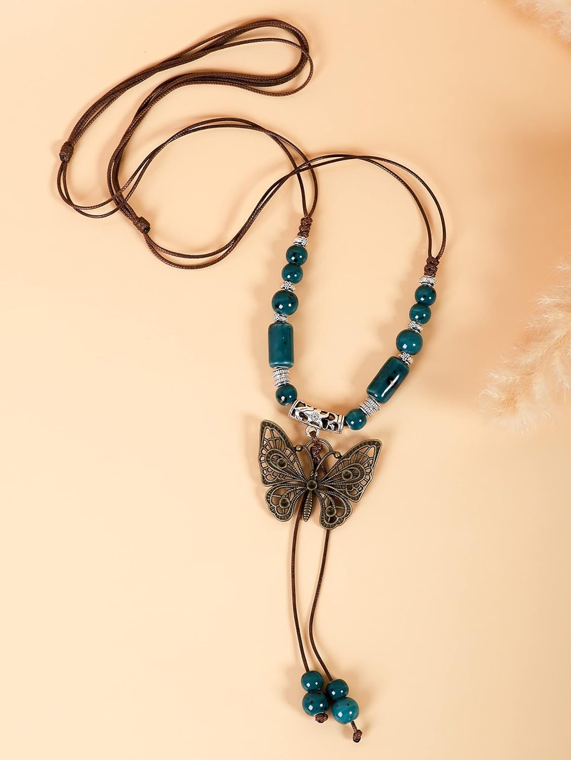 MINACHI Hippie Boho Colorful Ceramic Bead Butterfly Charm Pendant Y Necklace, Vintage Bohemian Statement Jewelry Gift for Women - Image 2