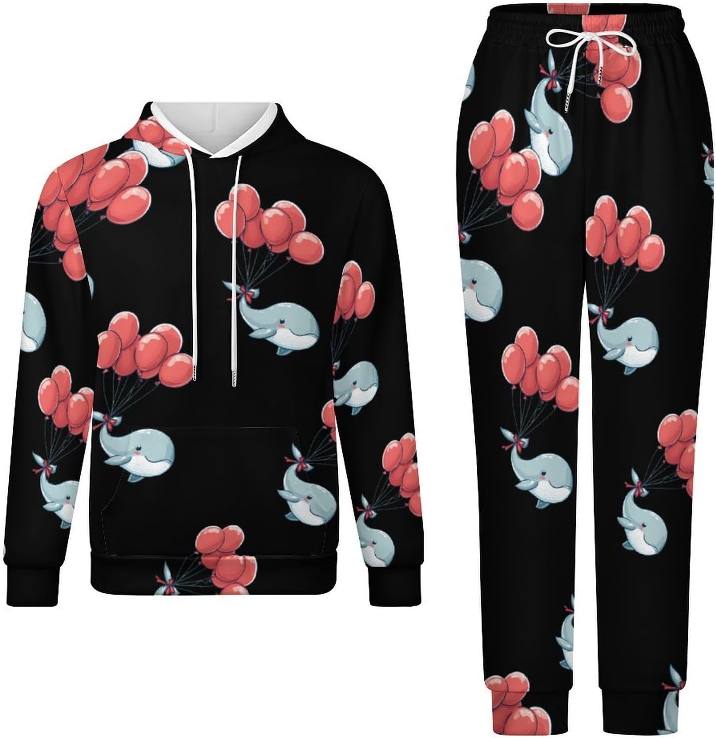 Whale With Red Balloons 2 Piece Tracksuits Sports Jogging Sweatsuits Set for Men Women