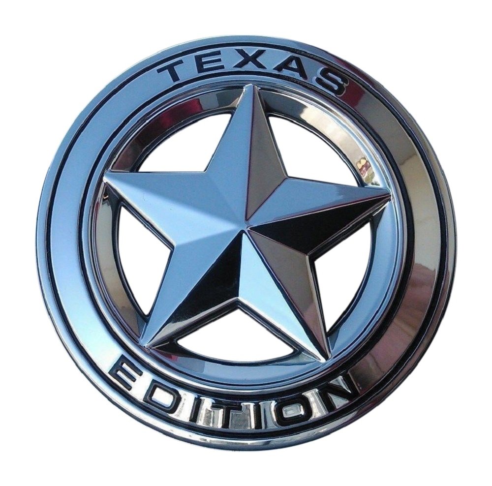 Muzzys Texas Edition Star CHROME and Black Round 3" Shield Emblem Universal Stick On for Toyota Tundra, Tacoma, Ford F150, Chevy Silverado, Nissan Titan, Hood, Door, Tailgate, Grille, Fender, etc