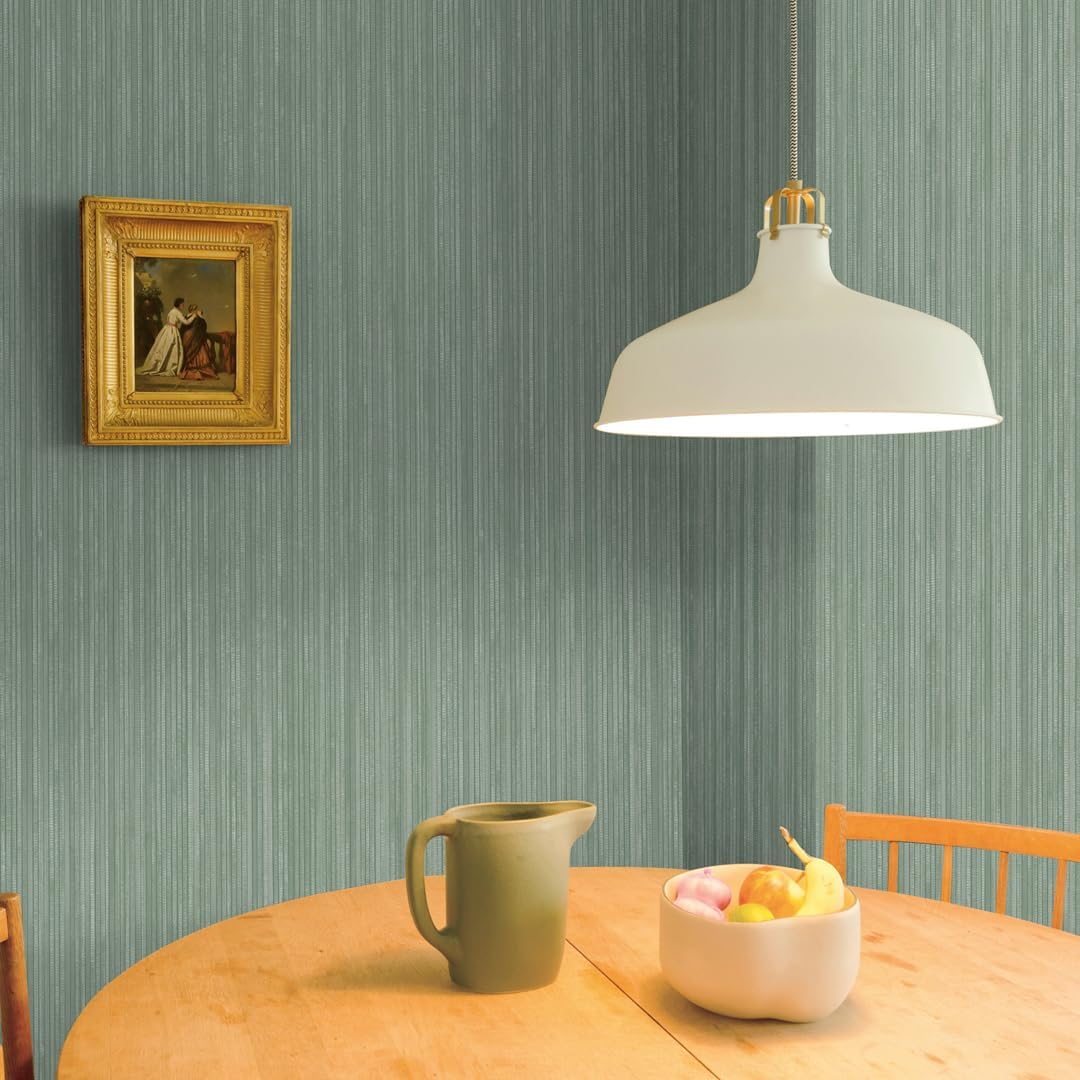 Tempaper Textured Metallic Sage Green Faux Grasscloth Removable Peel and Stick Wallpaper, 20.5 in X 16.5 ft, Made in The USA