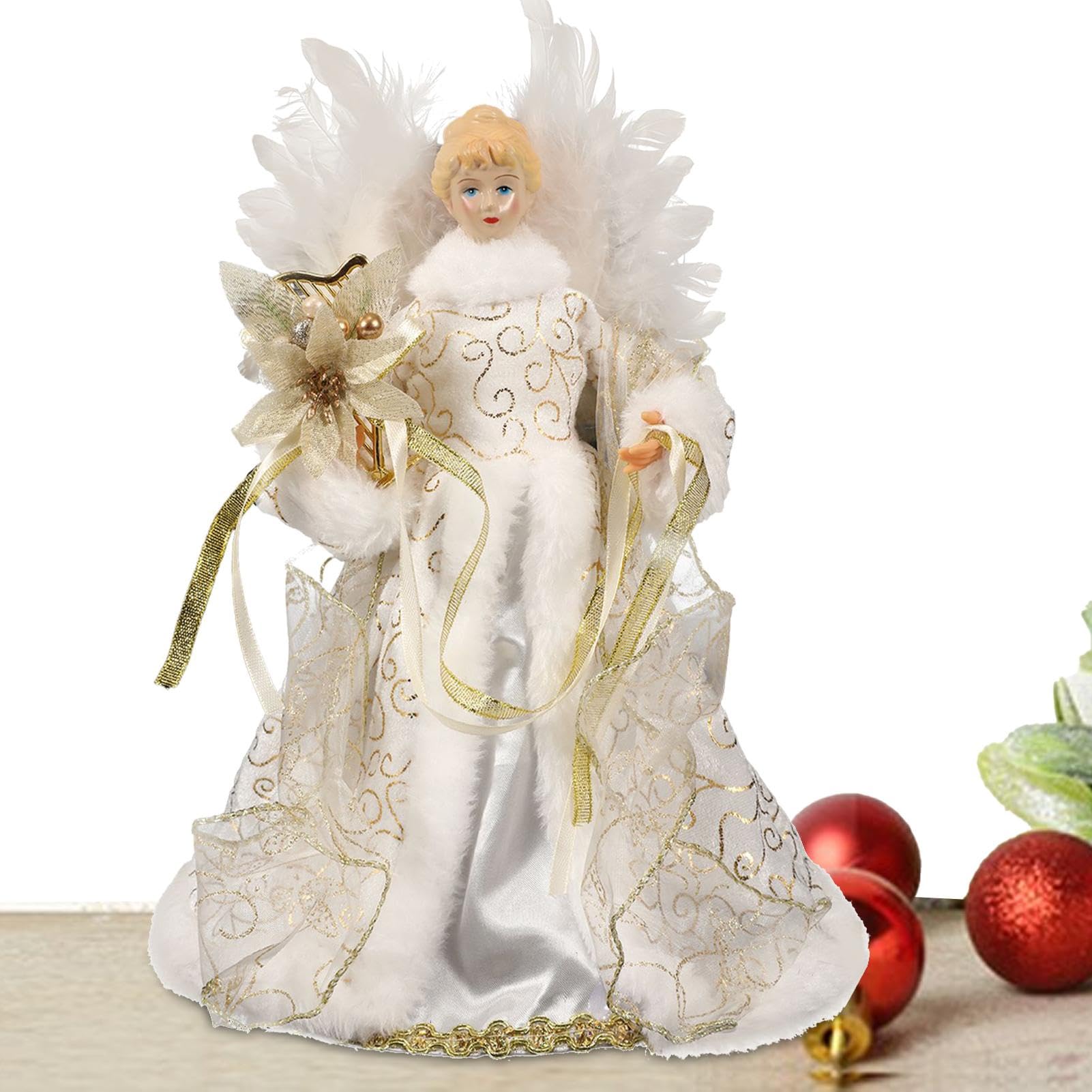 Sapin de Noël en tissu avec aile en plumes ange suspension cimier de 33cm