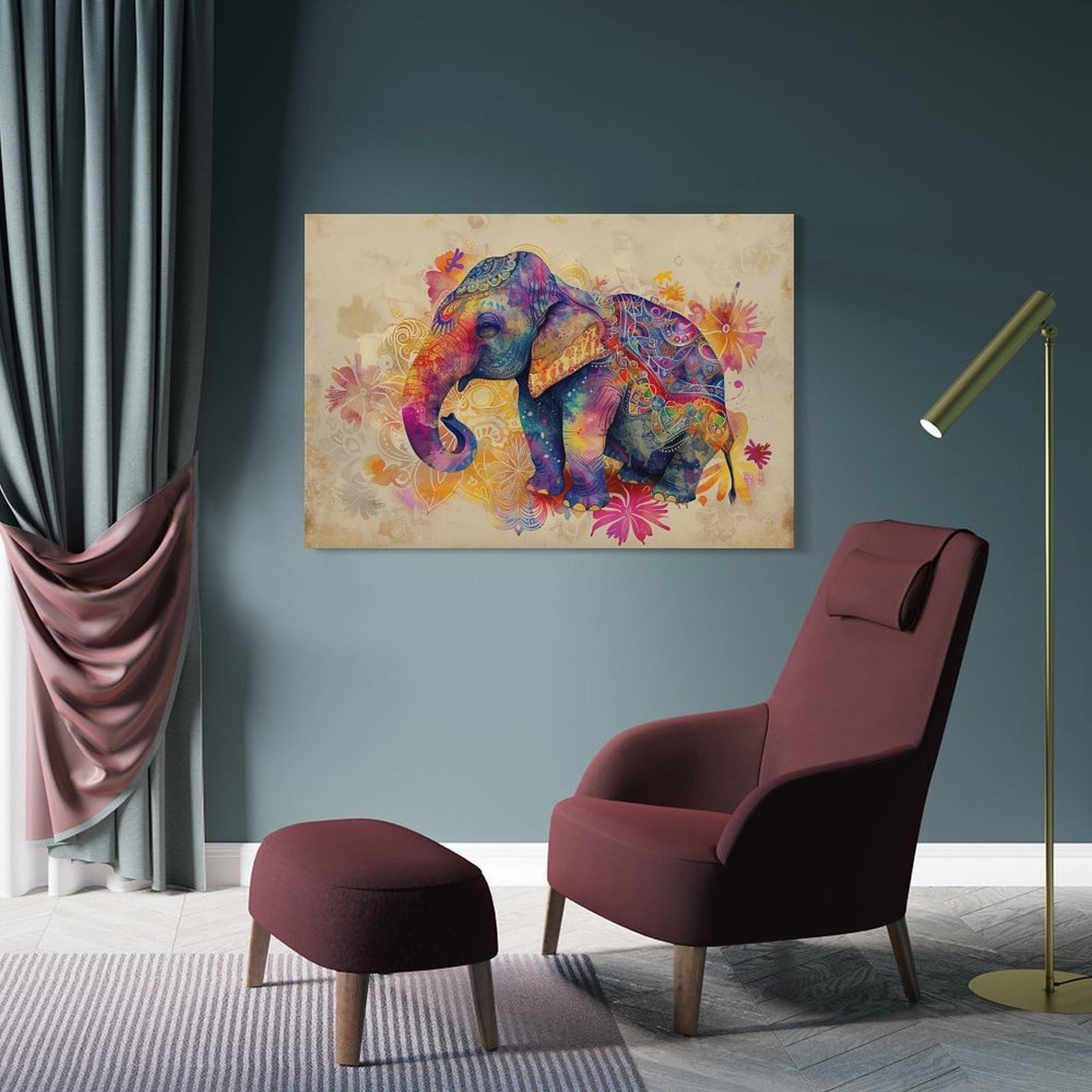 Amazon.co.jp: 絵画 かわいいカラフルな象 アートパネル ポスター