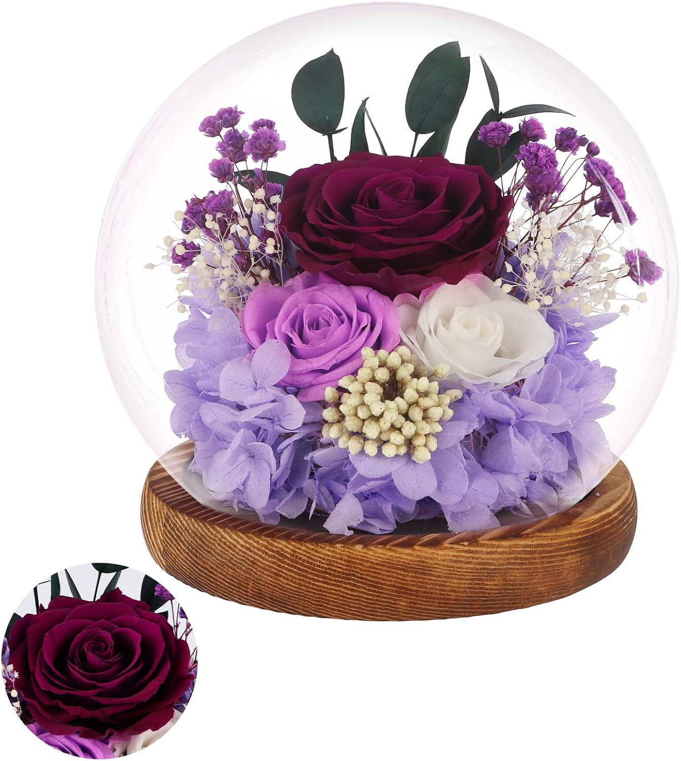 Preserved Flowers in Glass Dome Eternal Rose Gift for Women, Valentine's Day Mother's Day Christmas Birthday for Wife Girlfriend (Purple)