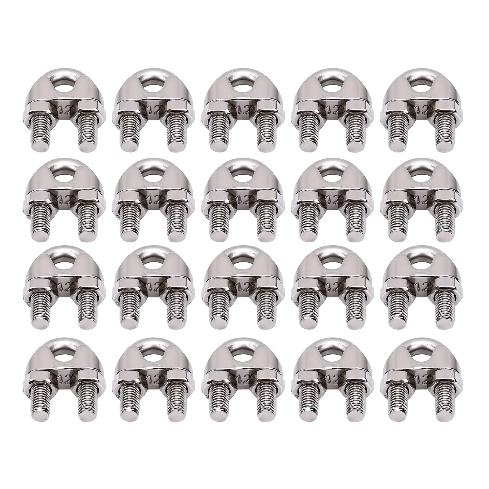 FTVOGUE Morsetto per Cavo a U 20 Pezzi, Fascetta in Acciaio Inox 304 per Cavo da 12mm con Dado Filettato per Cartelli Sospesi, Ringhiere, Camion