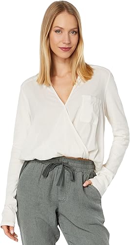 Splendid Paige Surplice Chemisier à Manches Longues pour Femme Chemise, Sable Bl
