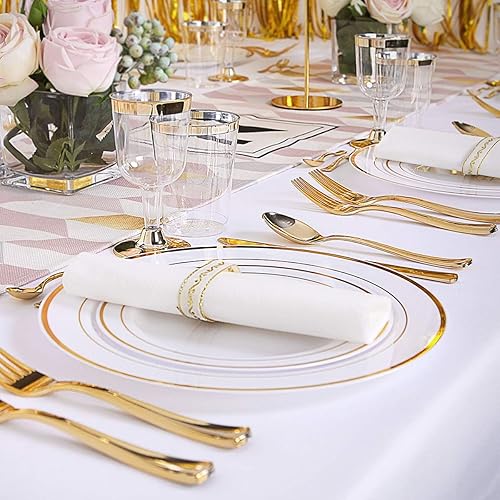 Miniatura 2 de ALAMODAK - Juego de vajilla de plástico de 175 piezas para 25 invitados, juego de vajilla desechable para fiesta, incluye 25 platos llanos, 25