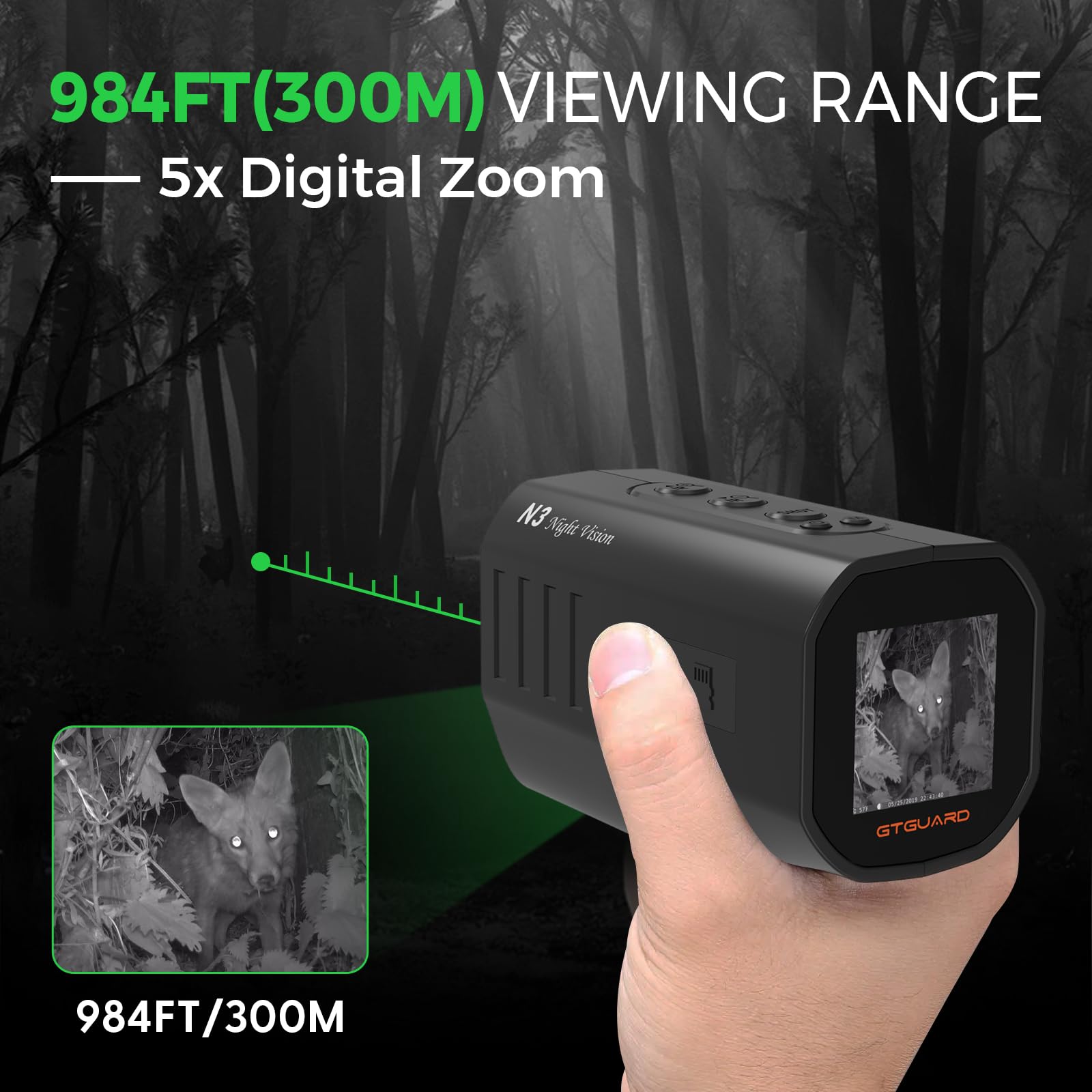Monoculaire de Vision Nocturne Numérique Infrarouge avec Grand Écran de 2 Pouces, Zoom Numérique 5X, Batterie Rechargeable 2000mAh, Trépied,Supporte Photos & Vidéos pour Chasse et Camping
