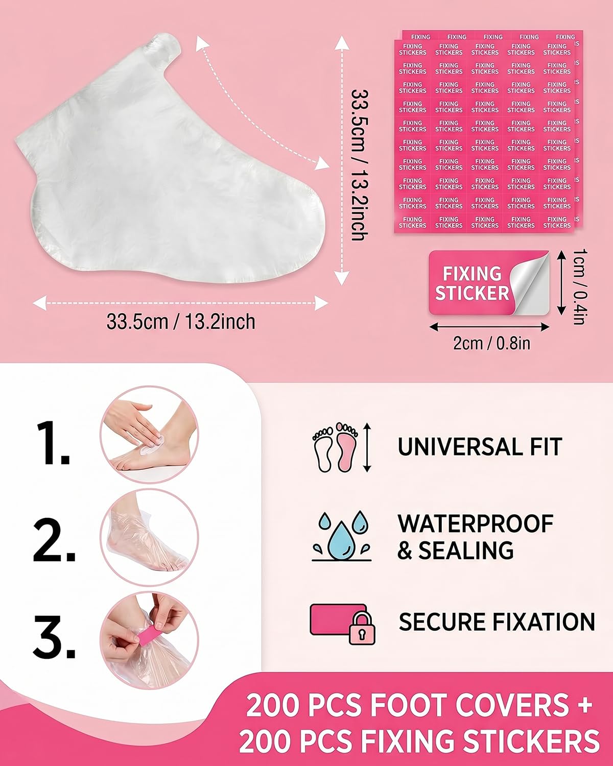 Fodere Monouso per Maschera Piedi 200 Pezzi con Adesivi | Calzari Trasparenti per Pedicure, Paraffina, Spa