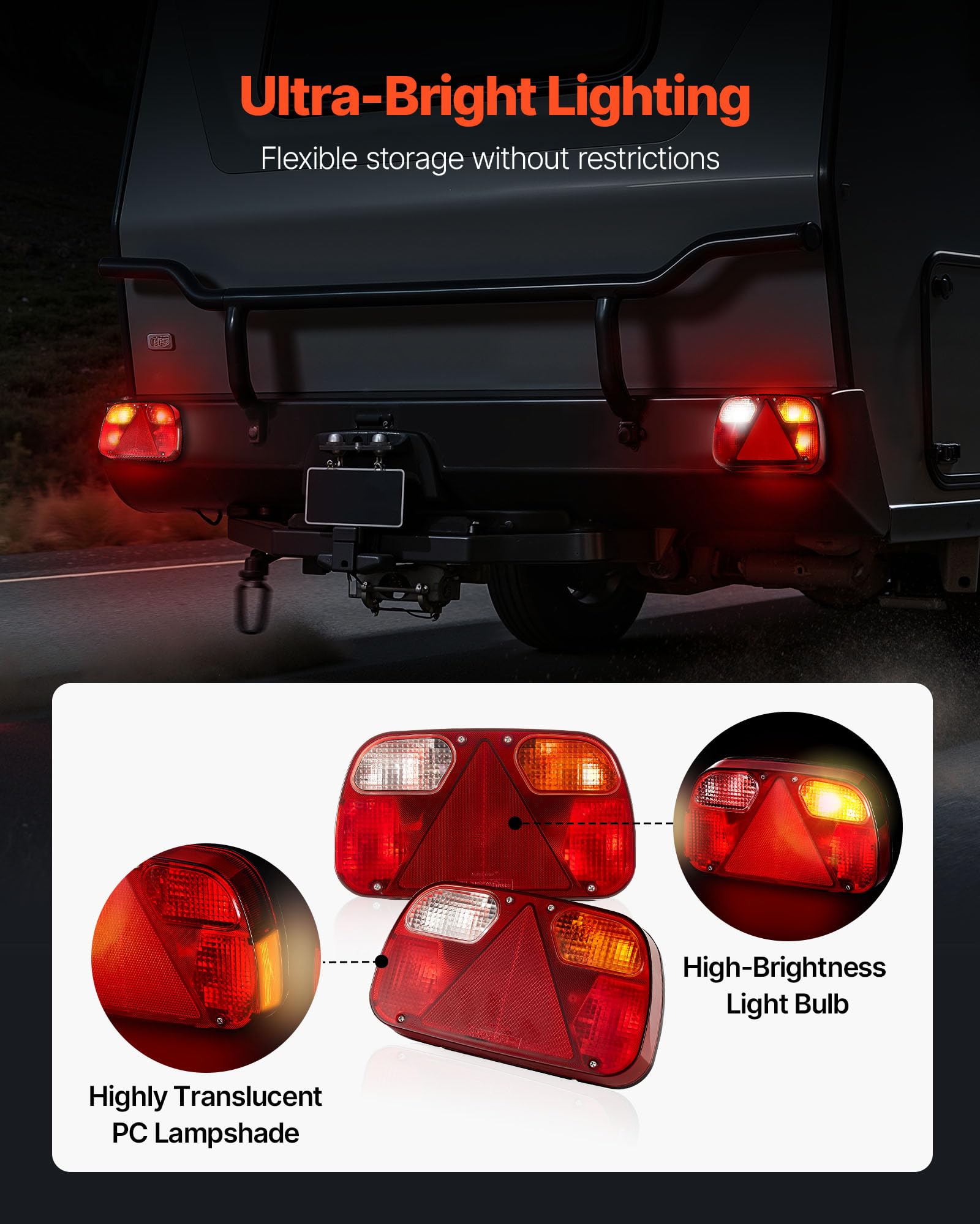 VEVOR Anhängerlichter Anhängerleuchten 2 Stk. mit 6 Modi (Bremslicht/Blinker/Rücklicht/Kennzeichen/Rückfahrscheinwerfer/Nebelscheinwerfer), Anhängerbeleuchtungsset mit Kabelbaum für Lkw