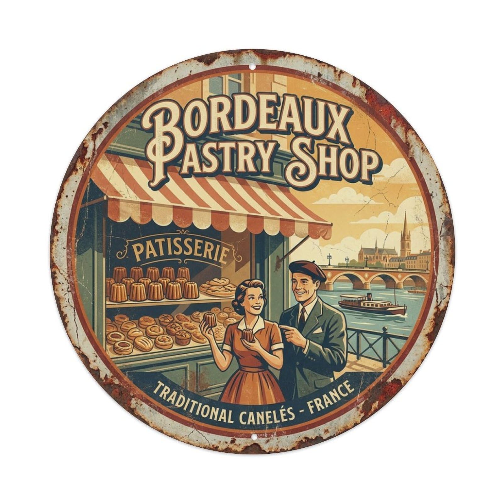 Classic Dining Culture Pastry Shop Bordeaux City Metal Tin Sign