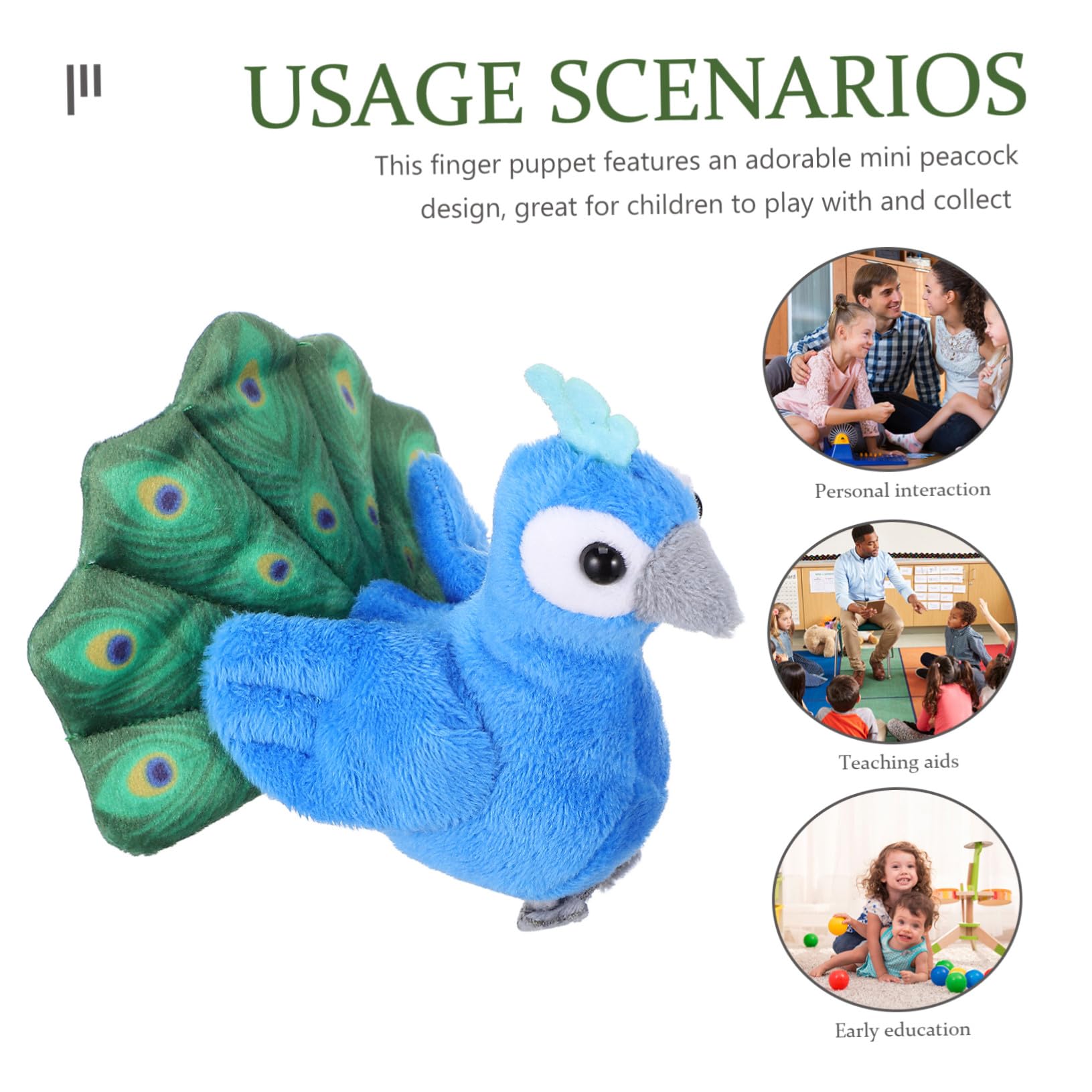 VICASKY Marionnette à Doigt Mini Paon Peluche pour Garçon et Filles, Taille Petite, Accessoire de Marionnette Animale Interactive, Jouet Éducatif pour Tout-Petits et Contes, pour Voyages,