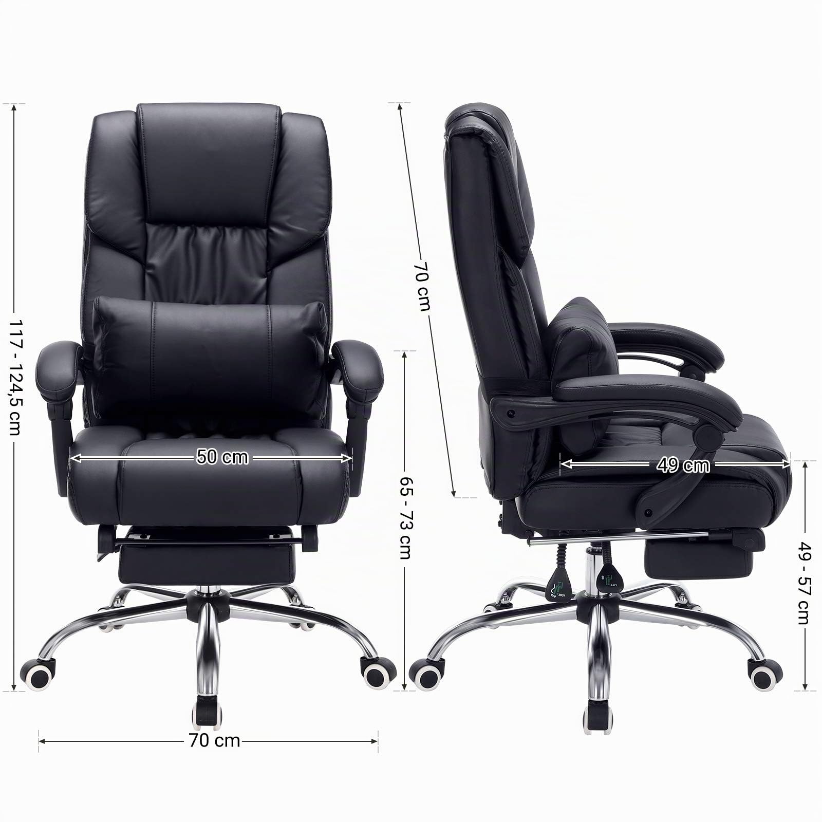 SONGMICS Fauteuil de bureau Chaise pour ordinateur avec repose-pied pliable dossier réglable PU OBG71B