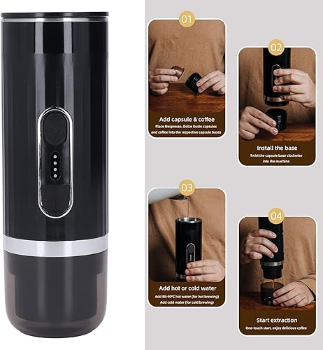 Miniatura 5 de ZJchao Cafetera portátil, cafetera autocalentable inalámbrica, cafetera de viaje, cafetera de café portátil con base de cámara de cápsula y cuchara