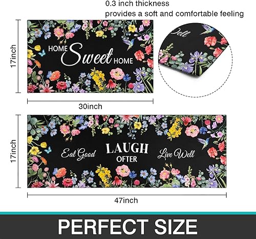 Miniatura 3 de Juego de 2 alfombras de decoración de cocina con flores botánicas, antideslizantes, lavables, decoración del hogar, alfombras y tapetes para el