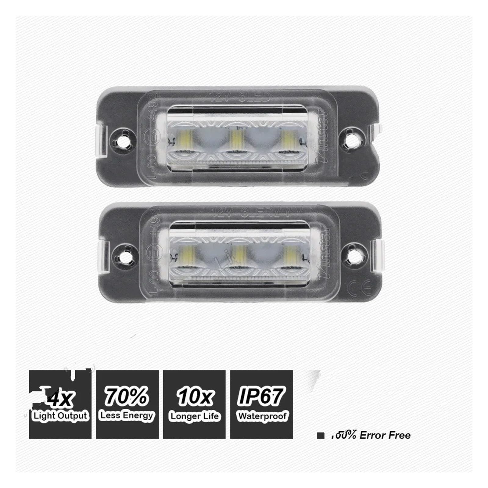 Luce targa per Benz Classe ML W163 W164, Classe GL X164, Classe R W251 (versione benzina). 2 luci LED per targa senza errori.