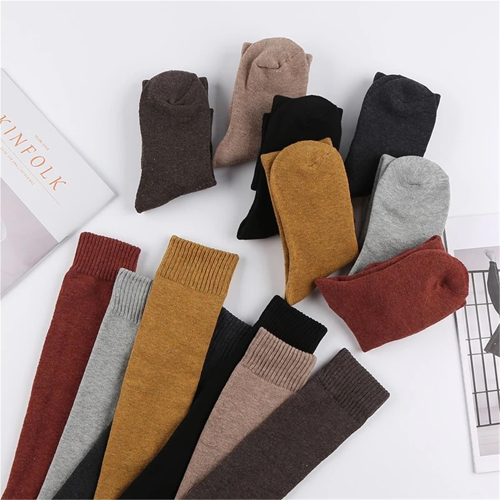 5 pares de calcetines cálidos invierno for mujer, transpirables y gruesos, hasta la rodilla, algodón, informales Para Niñas y Mujeres