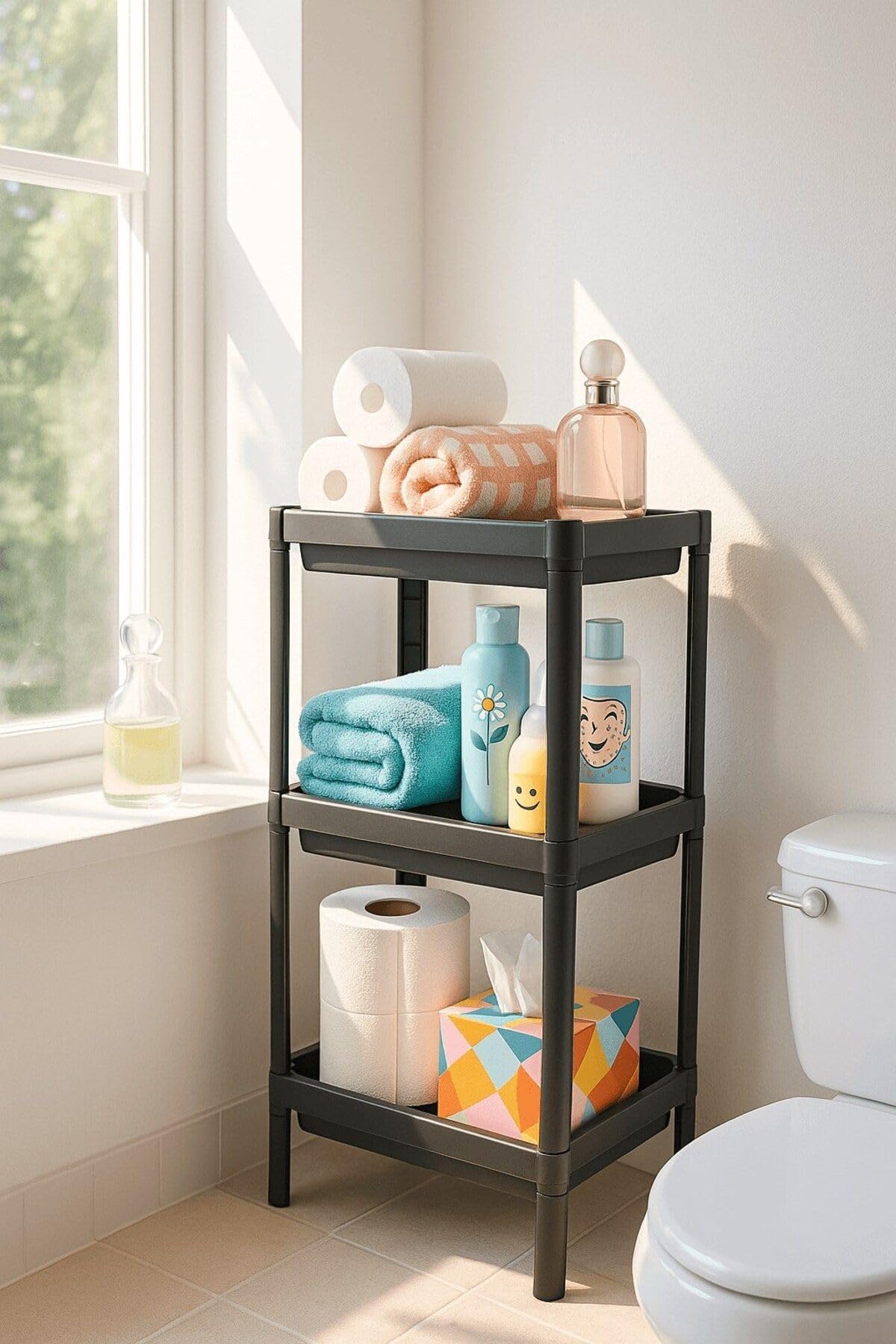 Sas Haus Flex Elite Pro 3 Katlı Mat Siyah Modüler Raf Ünitesi – Mutfak Rafı, Banyo Düzenleyici Ve Organizer Siyah