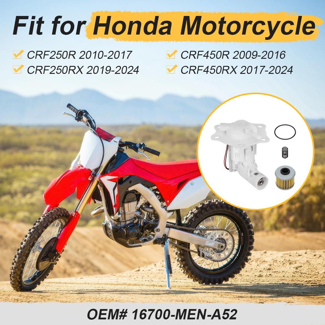 Zestaw pompy paliwa + filtr oleju z uszczelką sprężynową pasuje do Honda CRF250 CRF450 R/RX 2009-2024 16700-MEN-A52