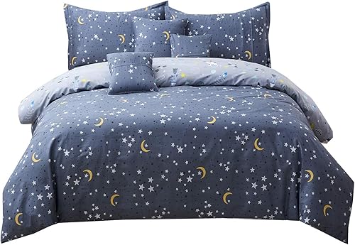 Miniatura 4 de Brandream Juego de ropa de cama de astronauta del espacio exterior para niños, tamaño individual, color gris, 100% algodón, cierre de cremallera