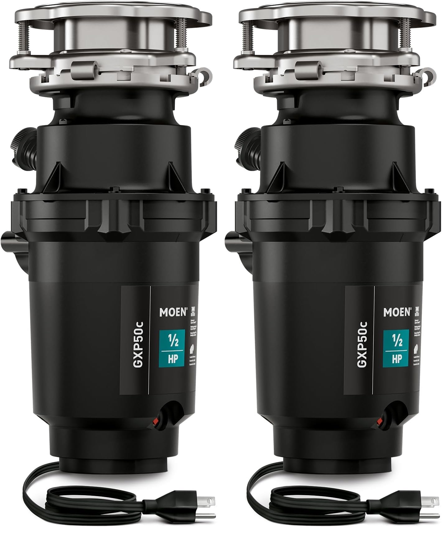 Moen Prep Series PRO Continuous Feed Compact Garbage Disposal for Kitchen Sink with Power Cord, GXP50C, 0.5 HP (Pack of 2)