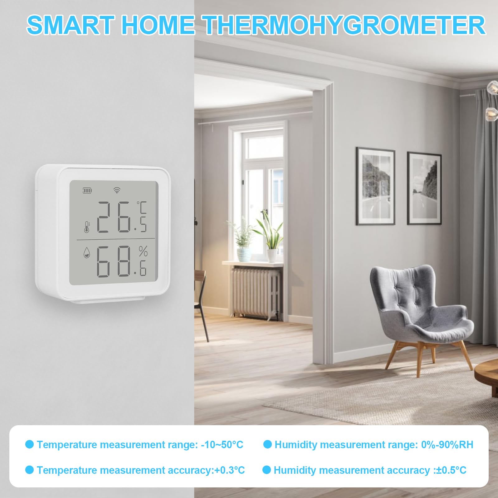 Termómetro Higrómetro WiFi, Sensor Digital Temperatura WiFi 2.4G, Termometro Smartlife,Compatible con Alexa/Google Home/Tuya/smart life,Control Remoto,Casa Ambiente, Planta y Mascota — view 2