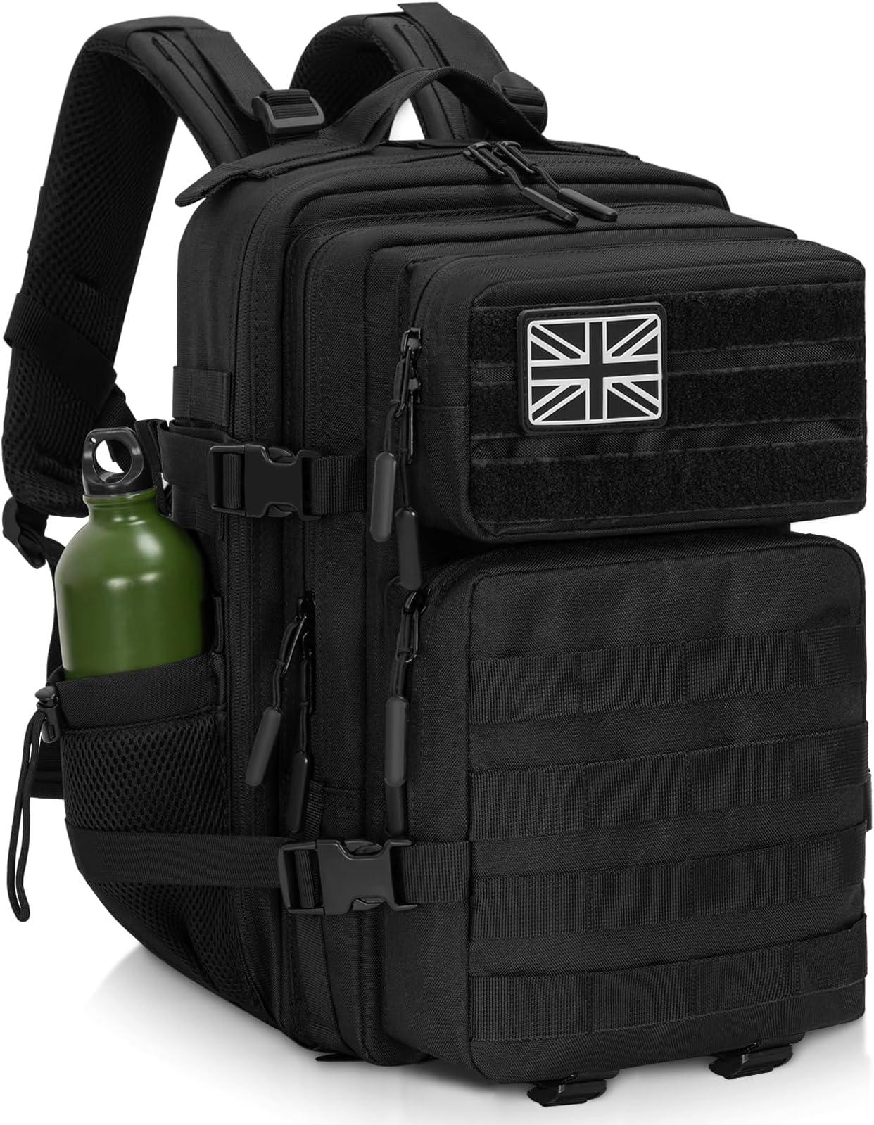BQKOZFIN 25L Military Tactical Backpack with Bottle Holder, Large Capacity Army Assault Molle Rucksack Daypack for Men & Women for Outdoor Sports/Camping/Hiking/Trekking (Black)