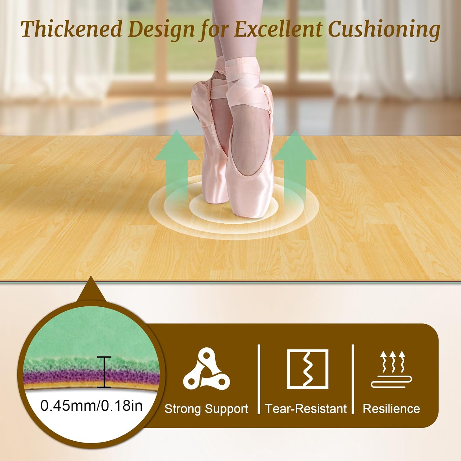Portable Dance Floor 4ftx6ft,Marley Dance Floor 0.18in Thick,Non-Slip Ballet Practice Floor Mat, Marley Dance Flooring for Ballet Jazz,Pop （4.5mm）