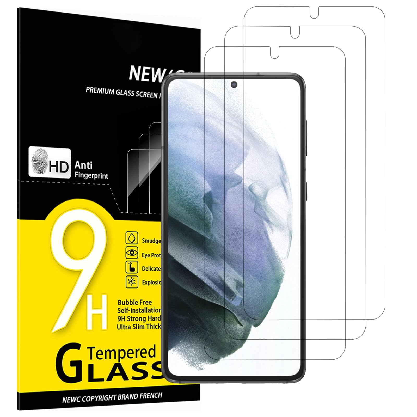 NEW'C 3 Pcs Glass Film for Samsung Galaxy S21 Plus/S21+ 5G (6.7 inch) Tempered Glass Screen Protector Film No Floating,Super Durable 9H Hardness,Bubble Free