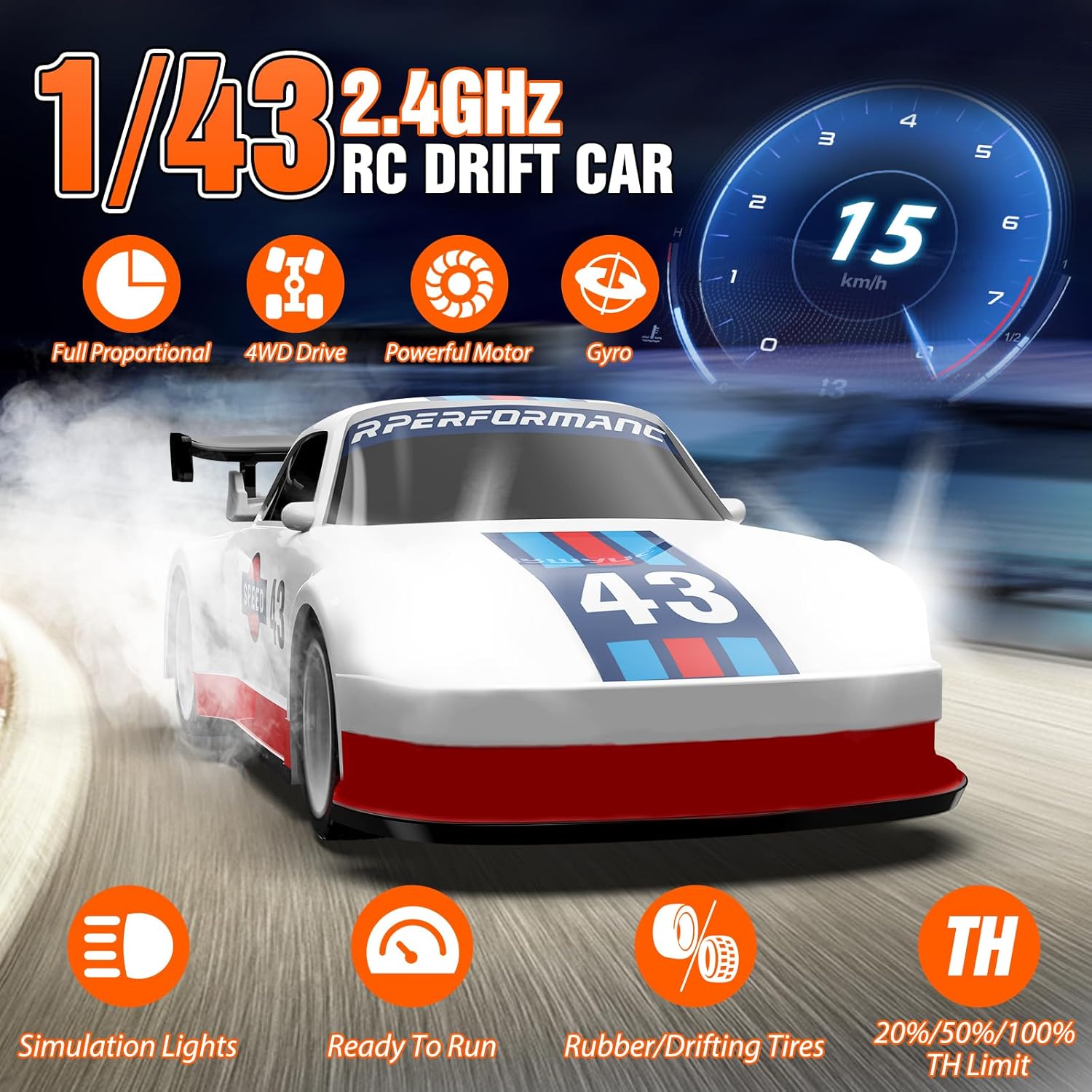 RC Drift car, 1/43 Mini Rc Drift car with Gyroscope, 2.4GHz Full Proportional Remote control Cars, 4WD High Speed Racing with Lights, Racing Tires, Model Cars Gift for Adults, Kids, Boys, Girls