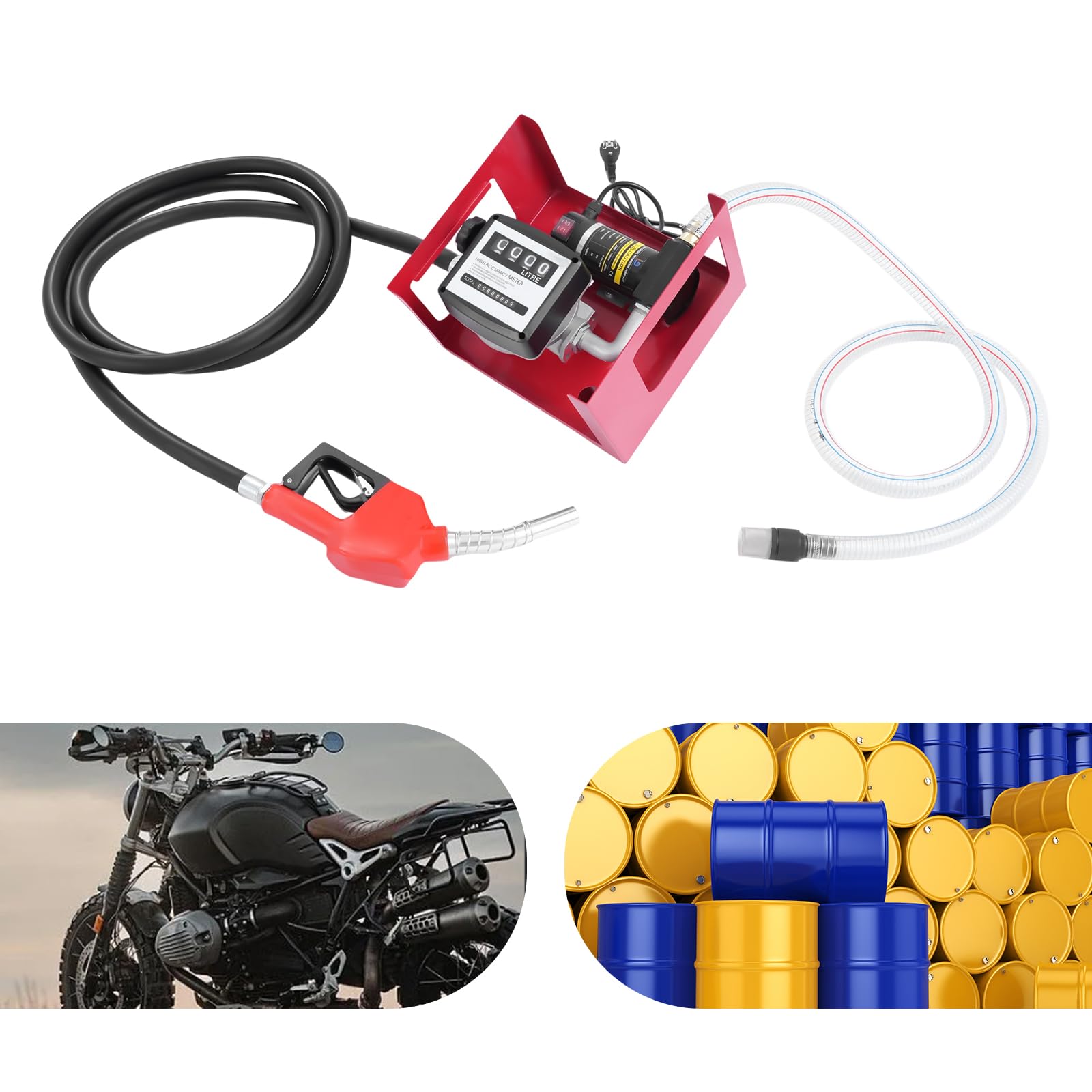 Bomba de diésel, 230V, bomba de gasóleo premium bomba de combustible, bomba de aceite autoaspirante, estaciones de servicio móviles, con mangueras y pistola dispensadora, asa para estación de servicio